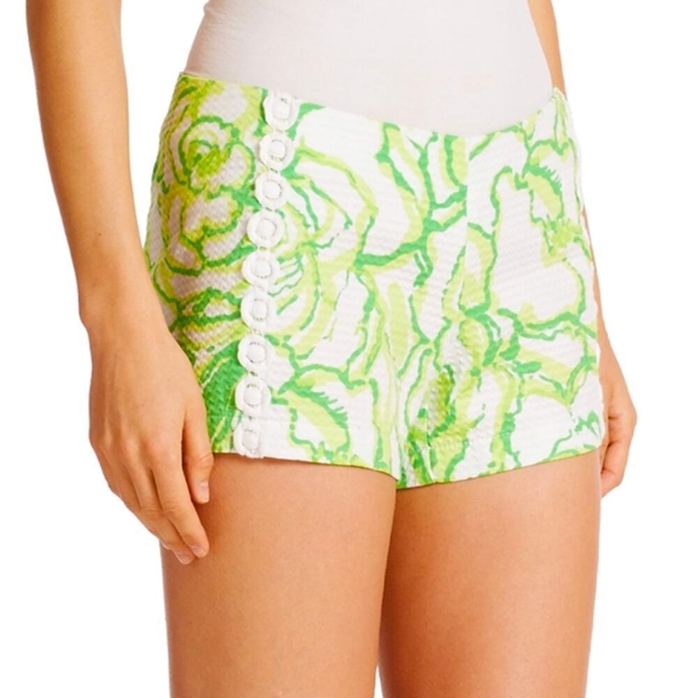 Lilly Pulitzer Liza Green Floral Crochet Shorts Size 000